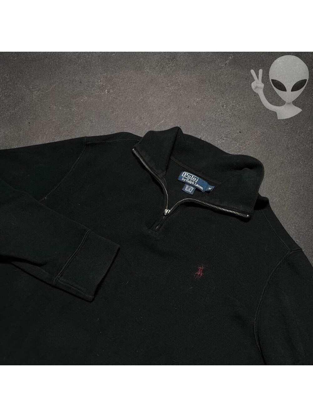 Polo Ralph Lauren Quarter-Zip Sweater Men's Size M Black Maroon Pony Knit